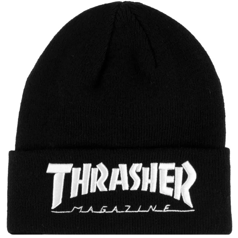 Thrasher Embroidered Logo Beanie - Black/White made by CCS