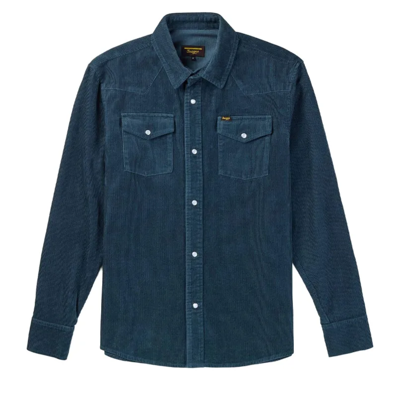 Seager Reagan Long Sleeve Pearl Snap Corduroy Shirt - Stormy Blue made by Seager