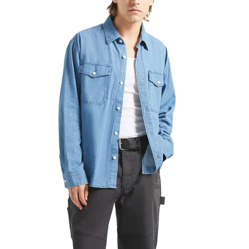 Brixton Waylon Lightweight Long Sleeve Over Shirt - Med Wash Chambrey sold by CCS