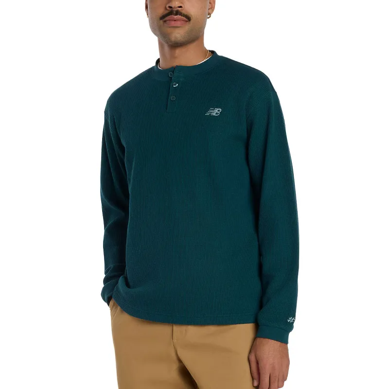 New Balance Numeric Waffle Knit Long Sleeve Henley Shirt - Medusa Green made by New Balance
