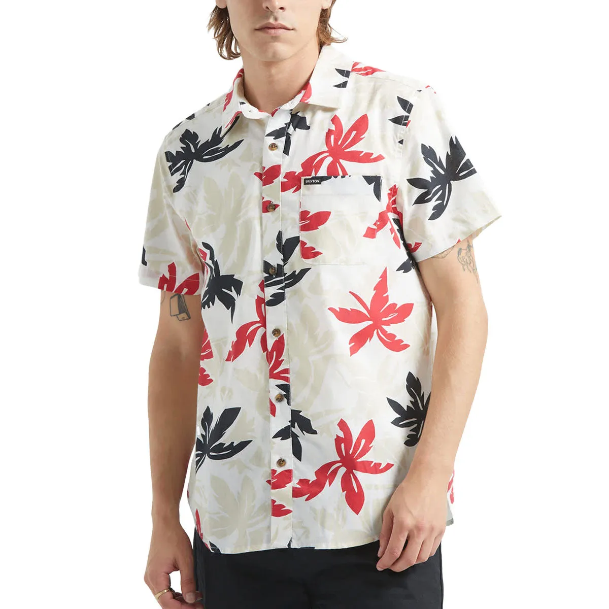 Brixton Charter Print Shirt - Off White/Black/Red Palm Floral sold by CCS product image thumbnail 2