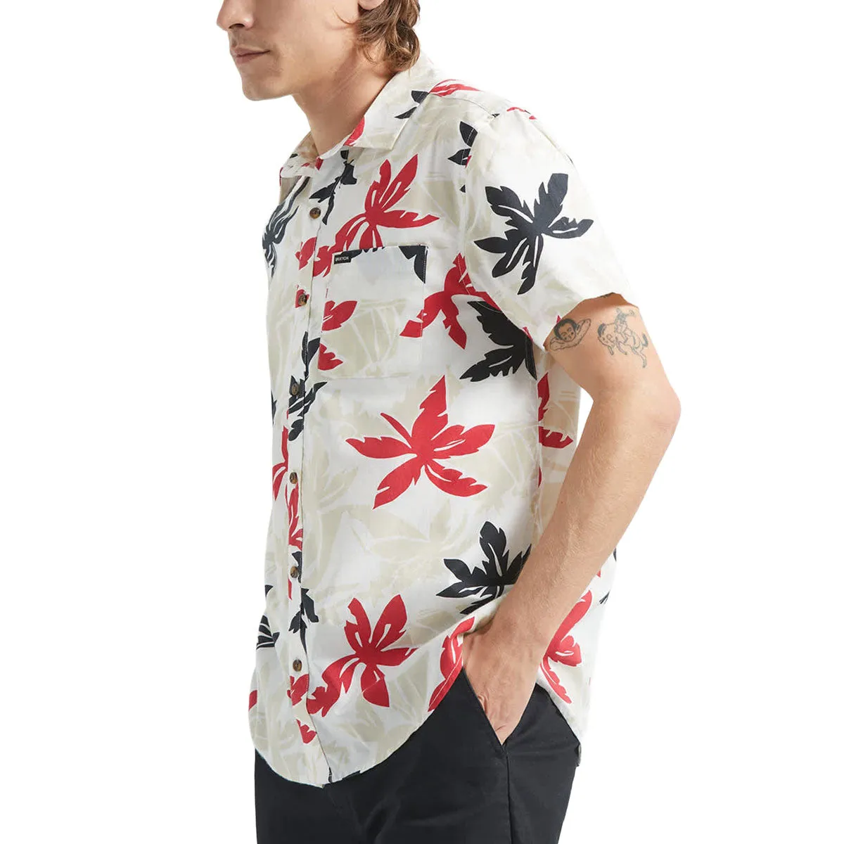 Brixton Charter Print Shirt - Off White/Black/Red Palm Floral sold by CCS product image thumbnail 4