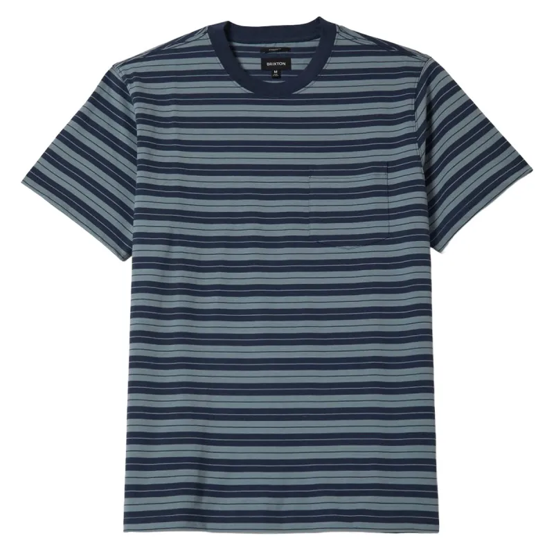 Brixton Nova Stripe Pocket T-Shirt - Midnight Blue/Future Grey Worn Wash made by Brixton