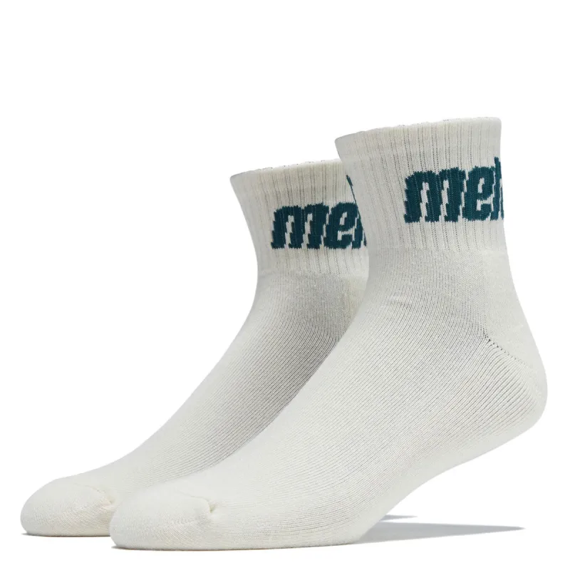Metalwood Metal Logo Quarter Socks - Off White/Spruce made by Metalwood Studios