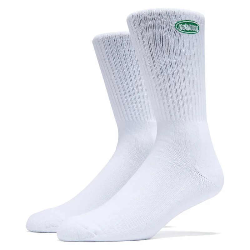 Metalwood Oval Logo Crew Socks - White made by Metalwood Studios