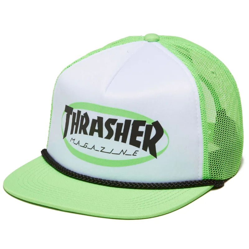 Thrasher Ellipse Mag Logo Trucker Rope Hat - Green made by Thrasher