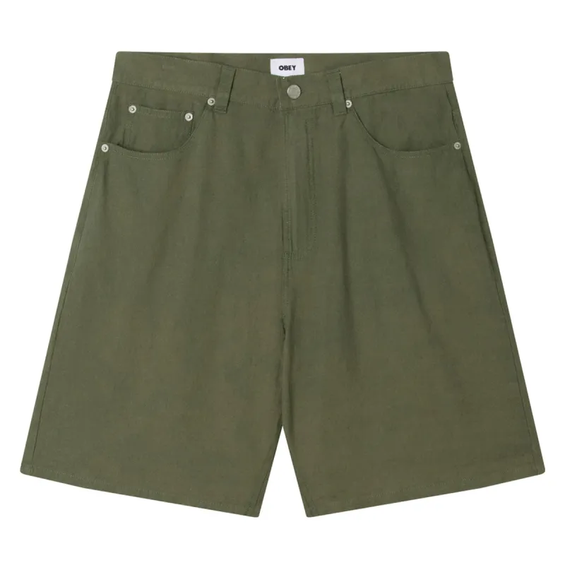 Obey Baggy Linen Devin Shorts - Smokey Olive made by Obey