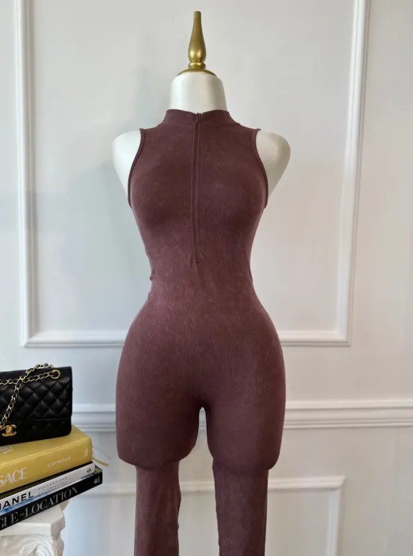 All Day Jumpsuit - Washed Brownie sold by Valemi Boutique