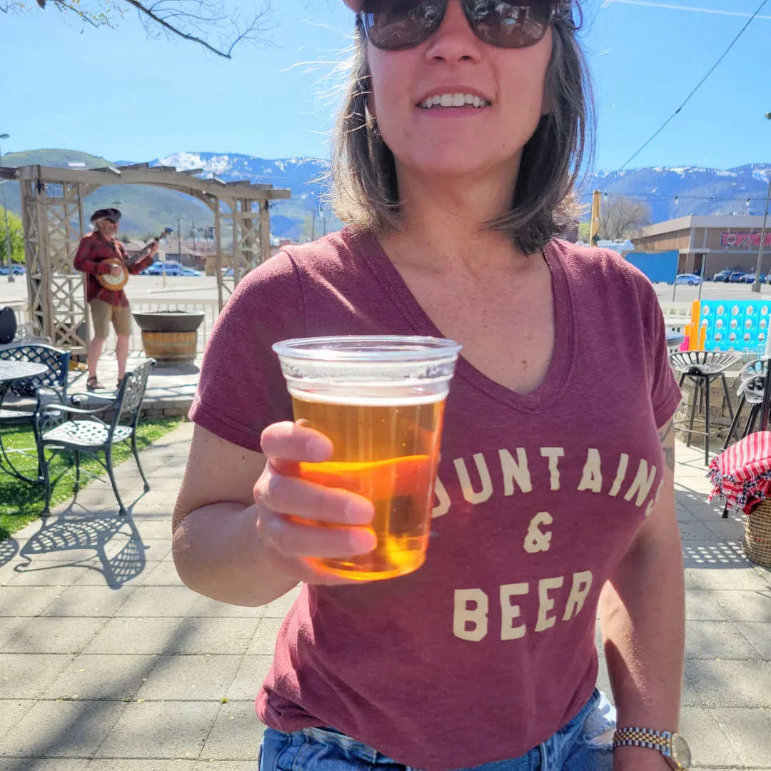 Women's Mountains & Beer V-Neck Tee - Maroon/Tan sold by Faultline395 product image thumbnail 2