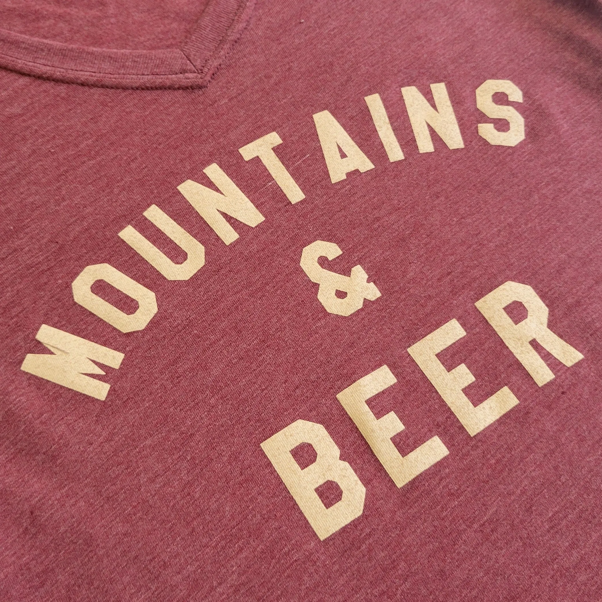 Women's Mountains & Beer V-Neck Tee - Maroon/Tan sold by Faultline395 product image thumbnail 3