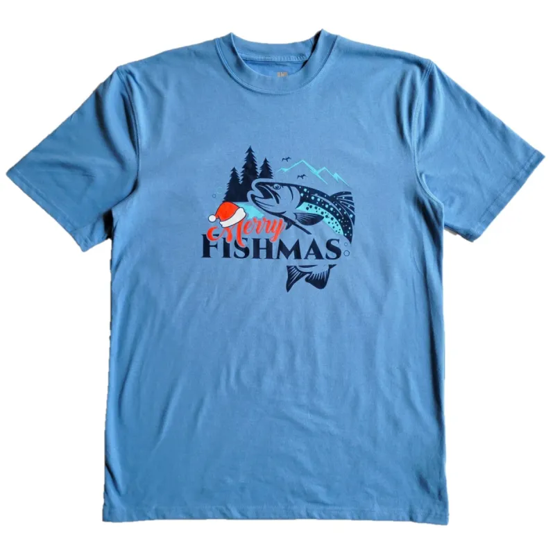 Merry Fishmas 2L Trail Tee - Sky Blue sold by Faultline395