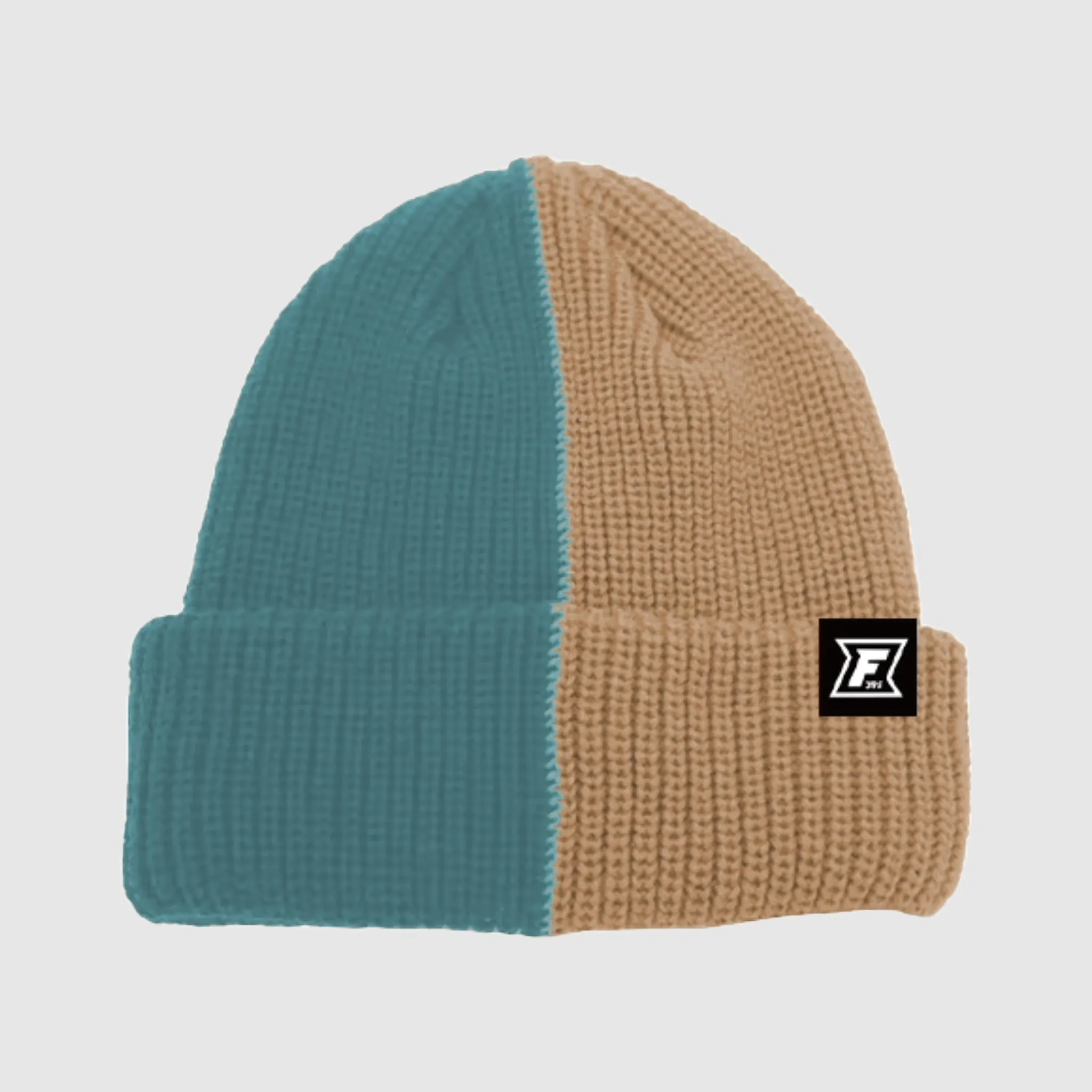 2-Tone Split Color Beanie - Mineral Blue/Tan sold by Faultline395