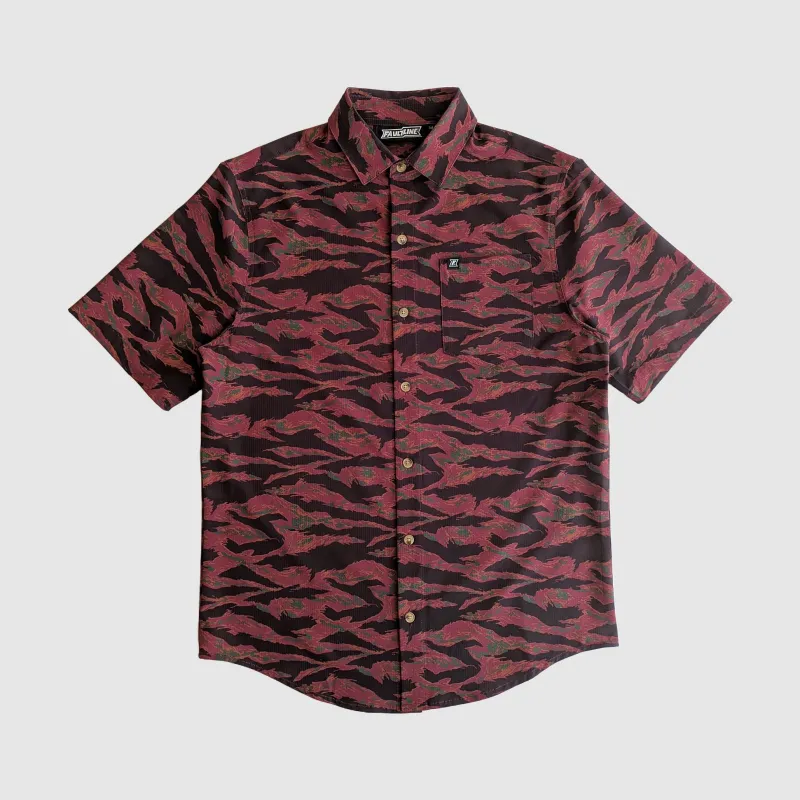 Langley Tech Button Up Shirt - Maroon Tiger Camo sold by Faultline395