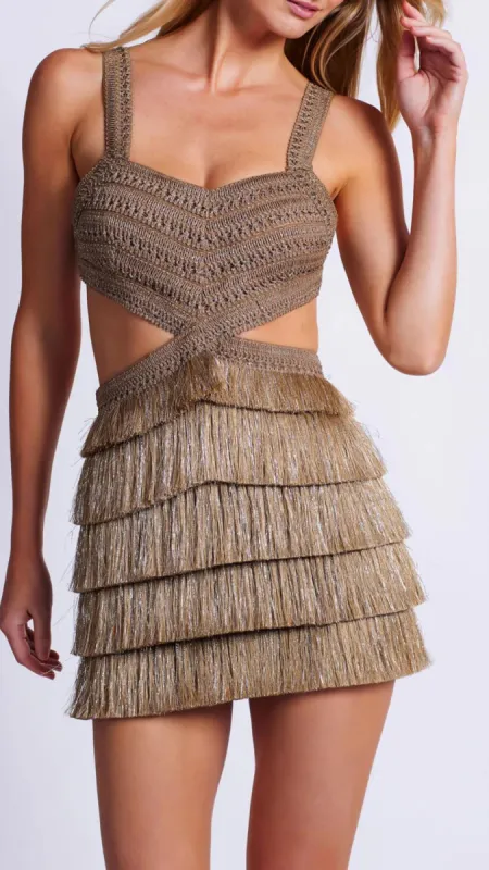 Metallic Fringe Cut Out Dress sold by Isola Rancho Santa Fe