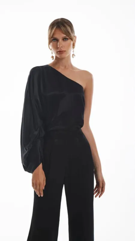 Satin Pleated One Shoulder Blouse sold by Isola Rancho Santa Fe