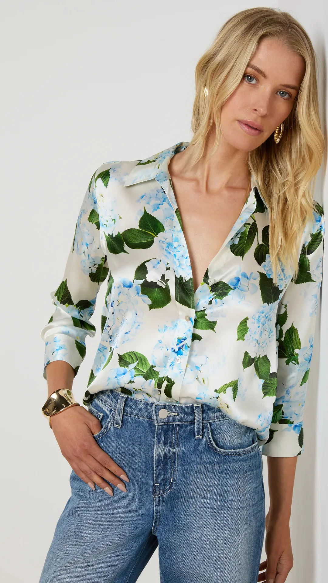 Dani 3/4 Sleeve Top Hydrangea sold by Isola Rancho Santa Fe