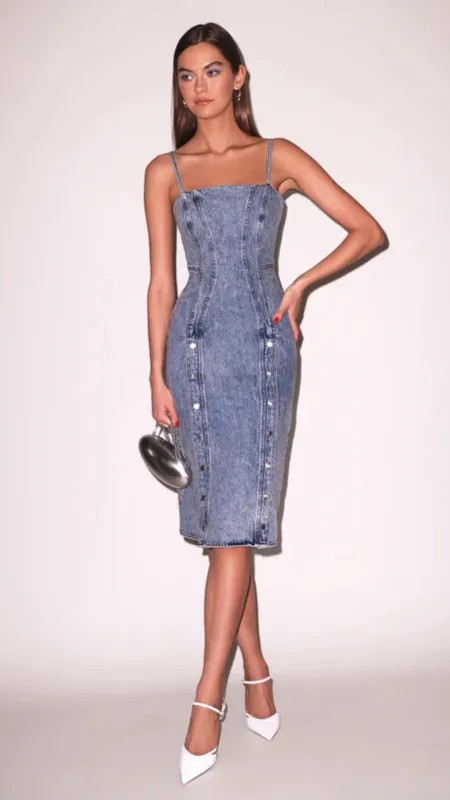 Colored Denim Mini Snap Dress sold by Isola Rancho Santa Fe
