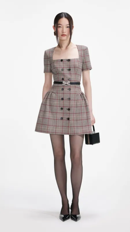 Brown Check Short Sleeve Mini Dress made by Self-Portrait