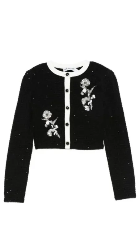 Black Floral Textured Knit Jacket sold by Isola Rancho Santa Fe