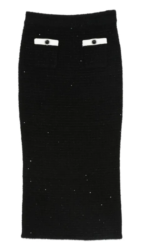 Black Textured Knit Midi Skirt sold by Isola Rancho Santa Fe
