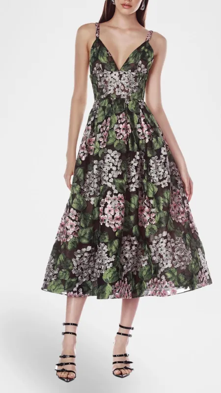 Eden Pleated Floral-Embroidered Midi Dress sold by Isola Rancho Santa Fe