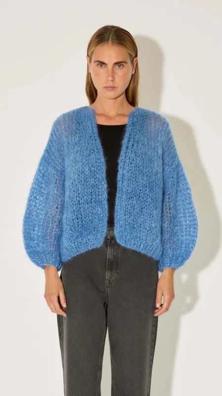 Mohair Bomber Cardigan Dove Blue sold by Isola Rancho Santa Fe