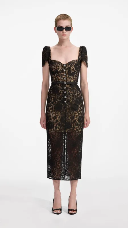 Black Sweetheart Lace Midi Dress made by Self-Portrait