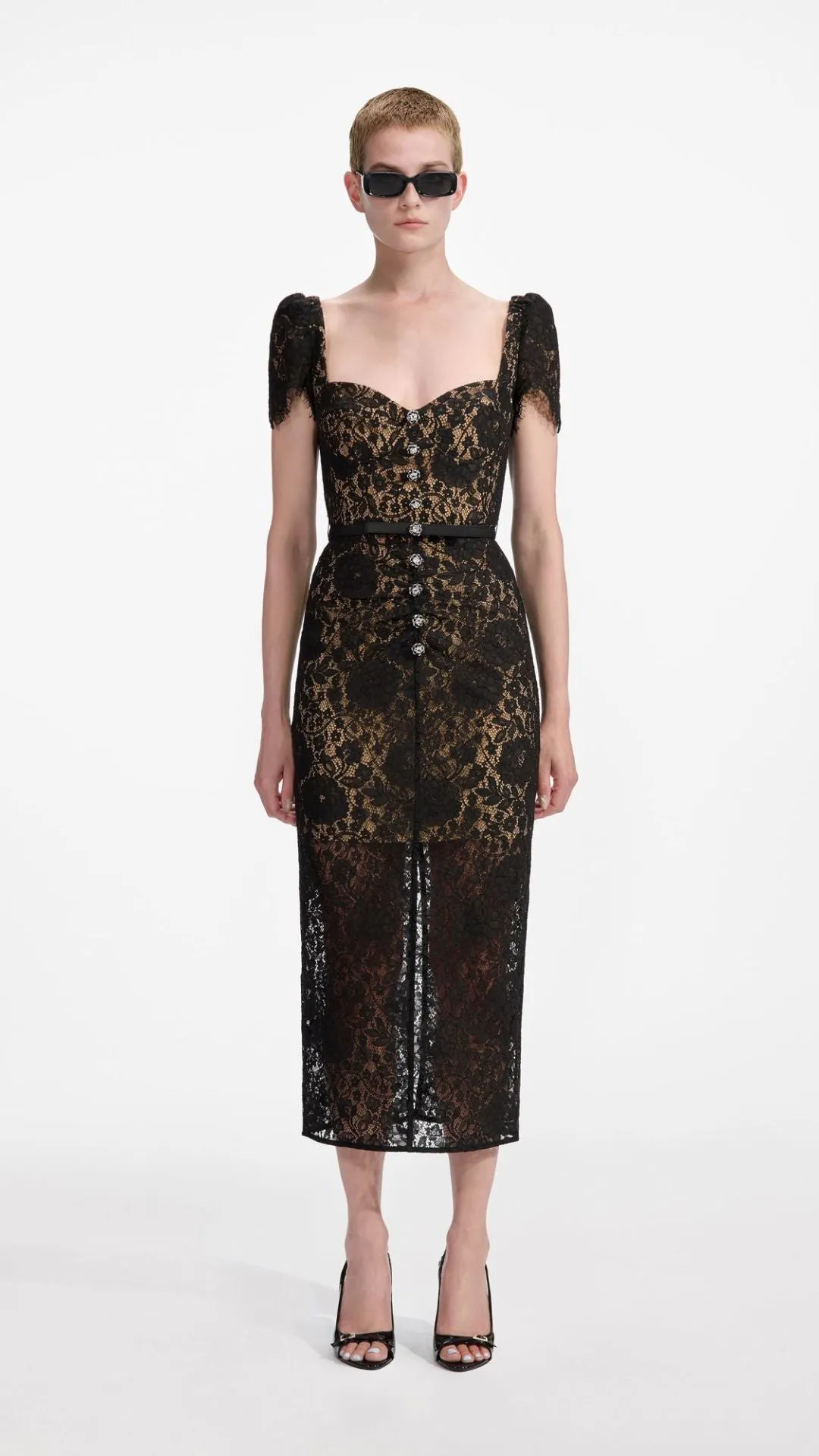 Black Sweetheart Lace Midi Dress sold by Isola Rancho Santa Fe