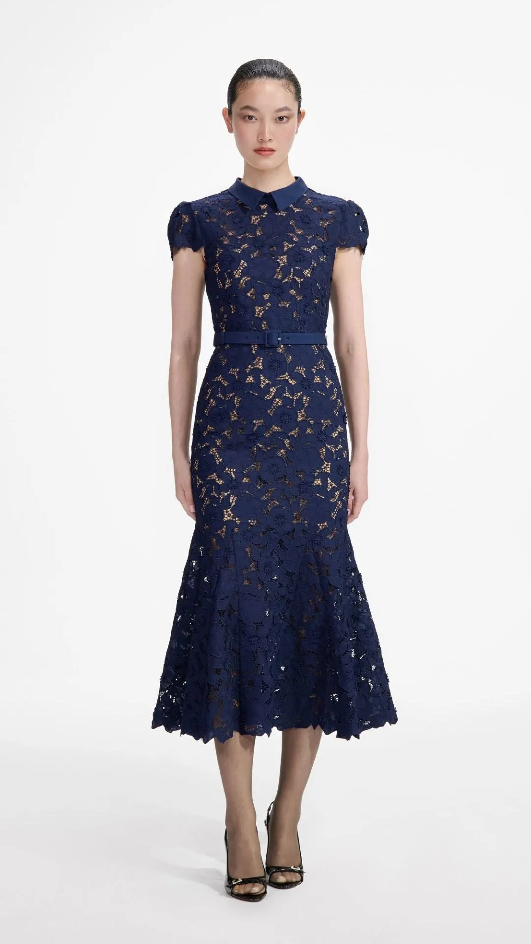Navy Guipure Lace Midi Dress sold by Isola Rancho Santa Fe