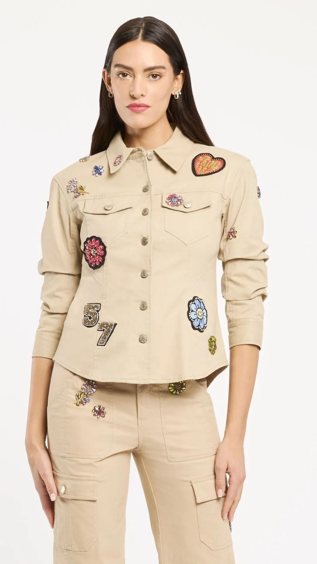 Retro Love Patches Scrunched Jacket sold by Isola Rancho Santa Fe