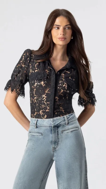 Mina lace Shirt Black / Pink sold by Isola Rancho Santa Fe