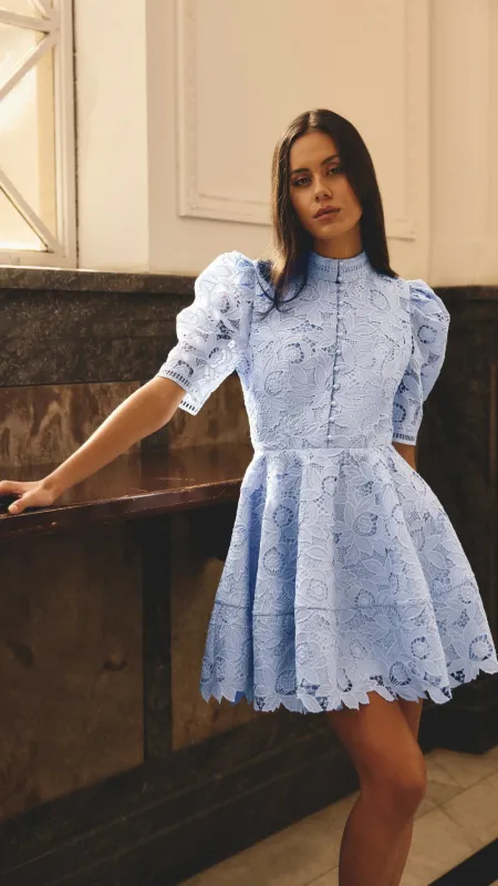 Lacy Puff Sleeve Mini Dress made by Elliatt