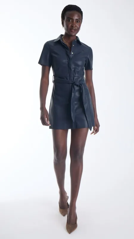 Mallie Vegan Leather Mini Dress Navy made by Karina Grimaldi