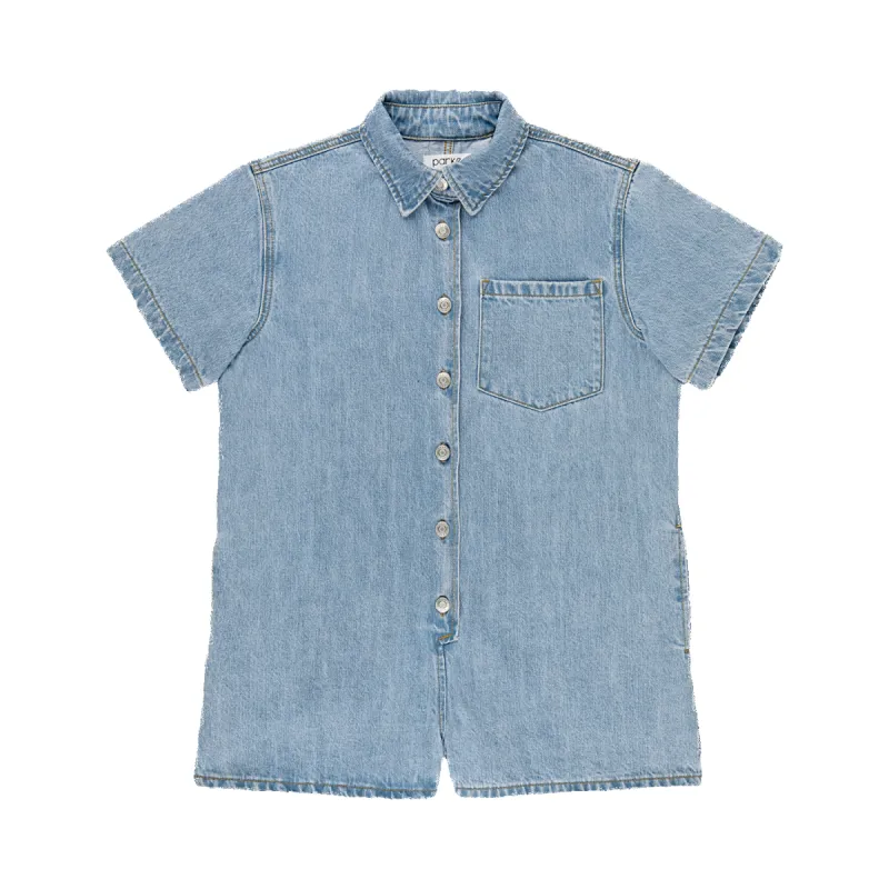 Light Wash Short Sleeve Denim Romper sold by Parke Official