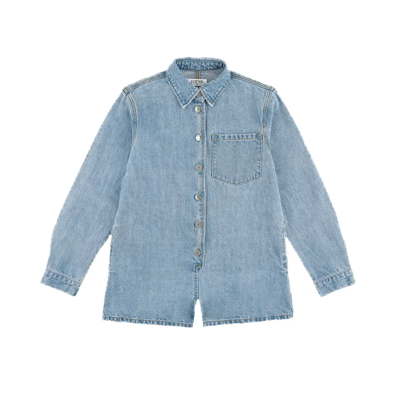 Light Wash Long Sleeve Denim Romper sold by Parke Official