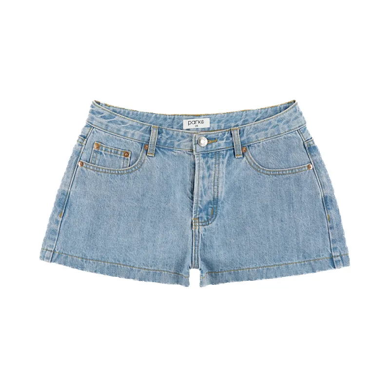 Light Wash Denim Mini Shorts sold by Parke Official