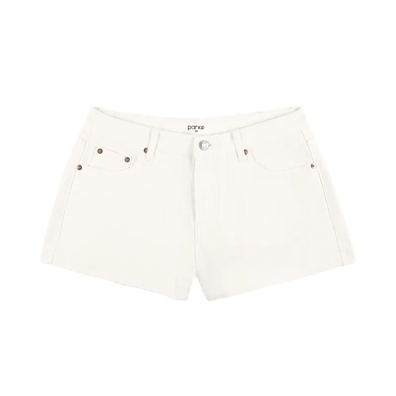 White Denim Mini Shorts sold by Parke Official