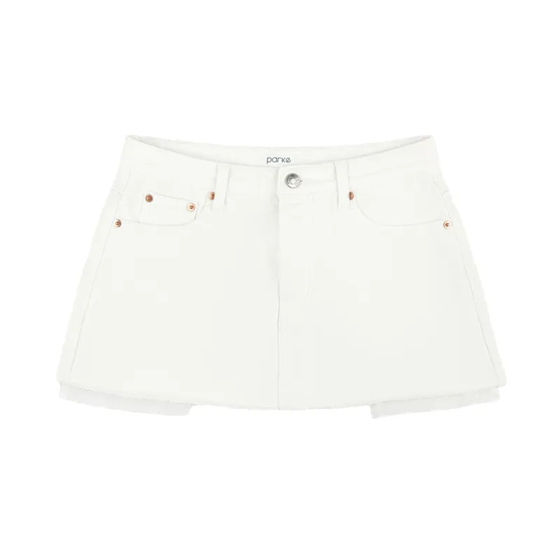 White Denim Mini Skirt sold by Parke Official