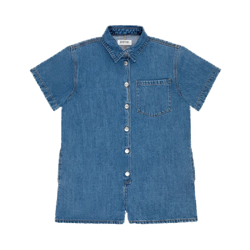 Short Sleeve Denim Romper sold by Parke Official