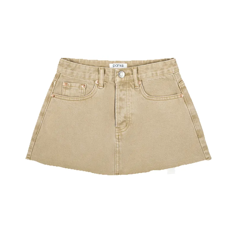 Camel Denim Mini Skirt sold by Parke Official