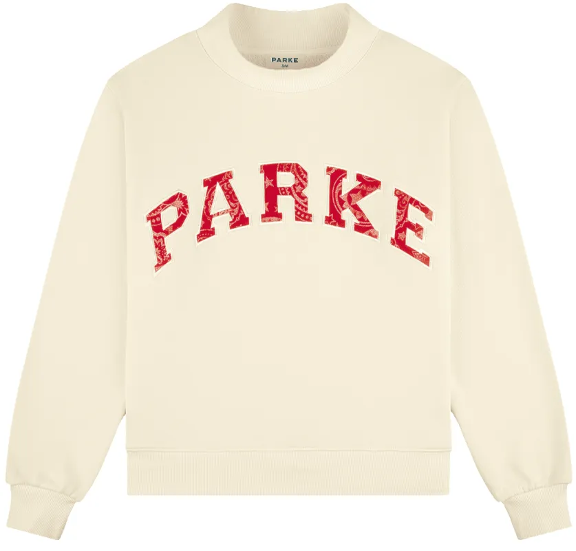Varsity Mockneck - Cream + Red Paisley sold by Parke Official