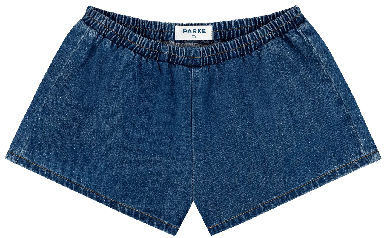 Elastic Denim Short - Medium Wash sold by Parke Official