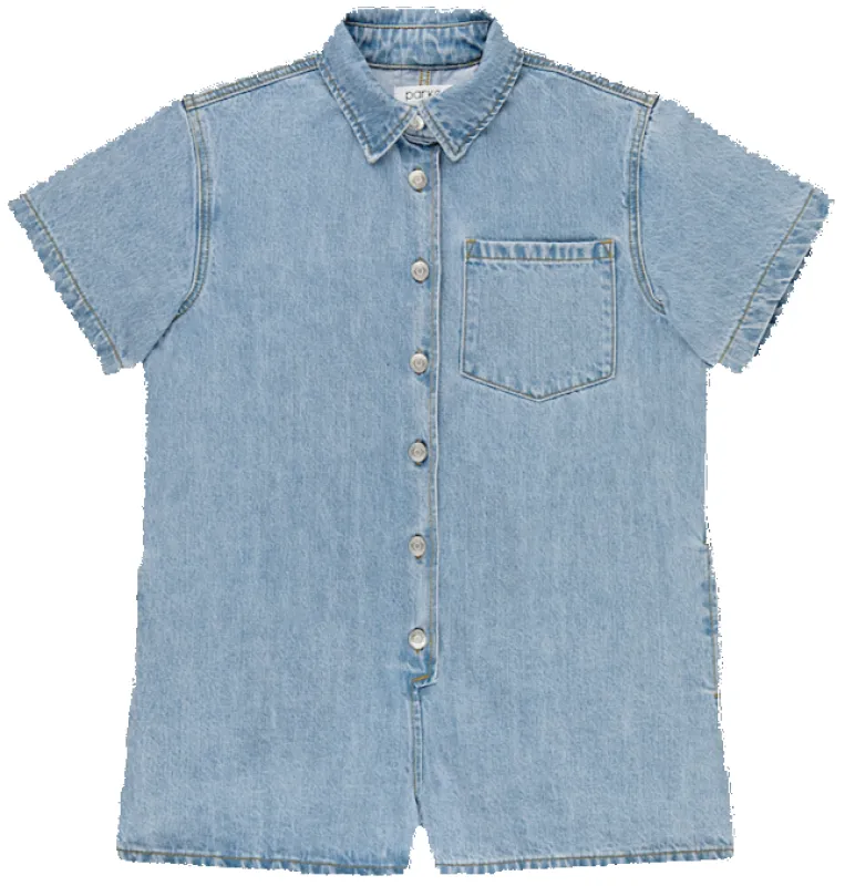Short Sleeve Denim Romper - Vintage Wash sold by Parke Official
