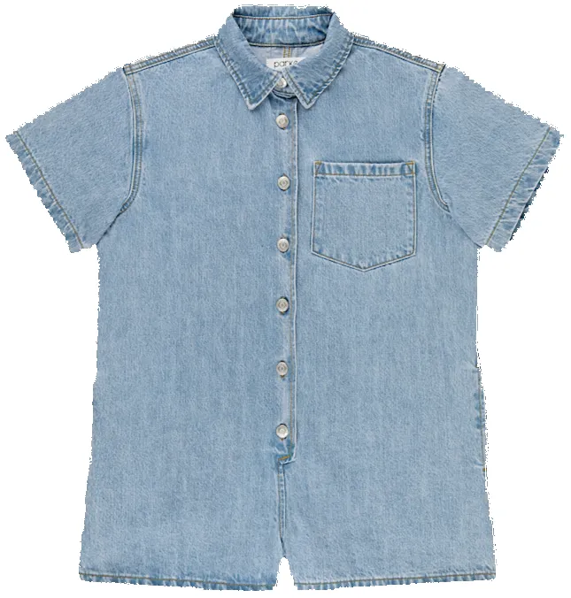 Short Sleeve Denim Romper - Vintage Wash sold by Parke Official