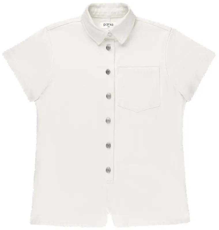 Short Sleeve Denim Romper - White sold by Parke Official