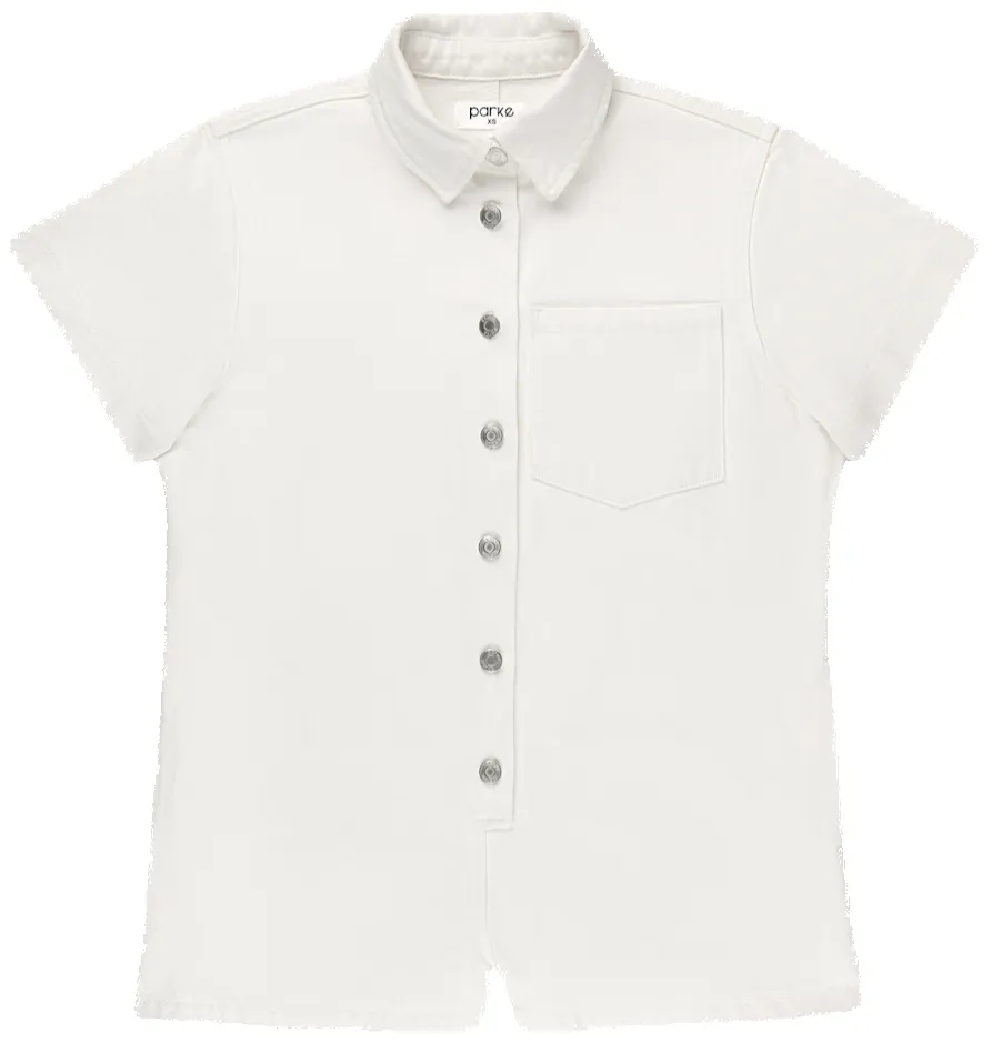 Short Sleeve Denim Romper - White sold by Parke Official