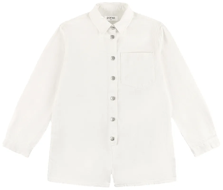 Long Sleeve Denim Romper - White sold by Parke Official