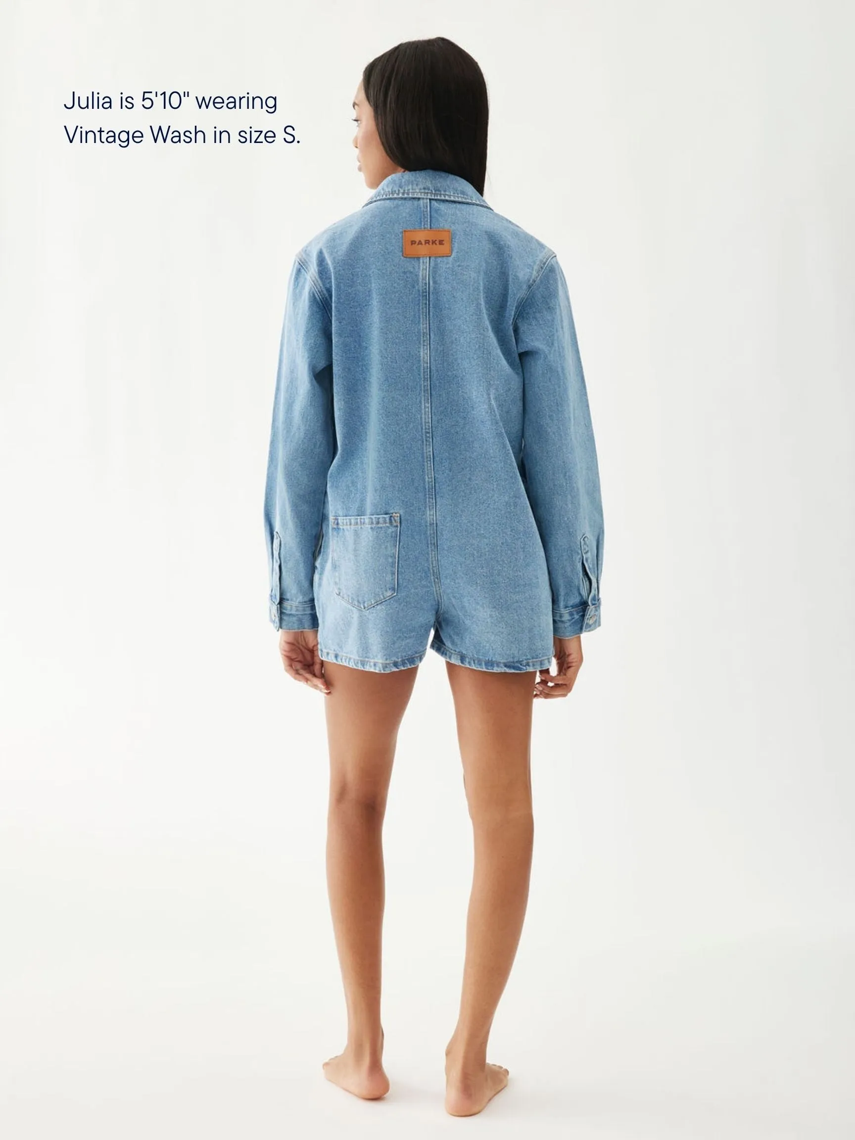 Long Sleeve Denim Romper - Vintage Wash sold by Parke Official product image thumbnail 3