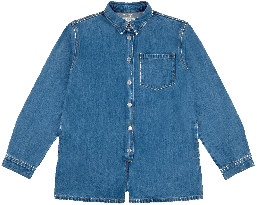 Long Sleeve Denim Romper - Medium Wash sold by Parke Official