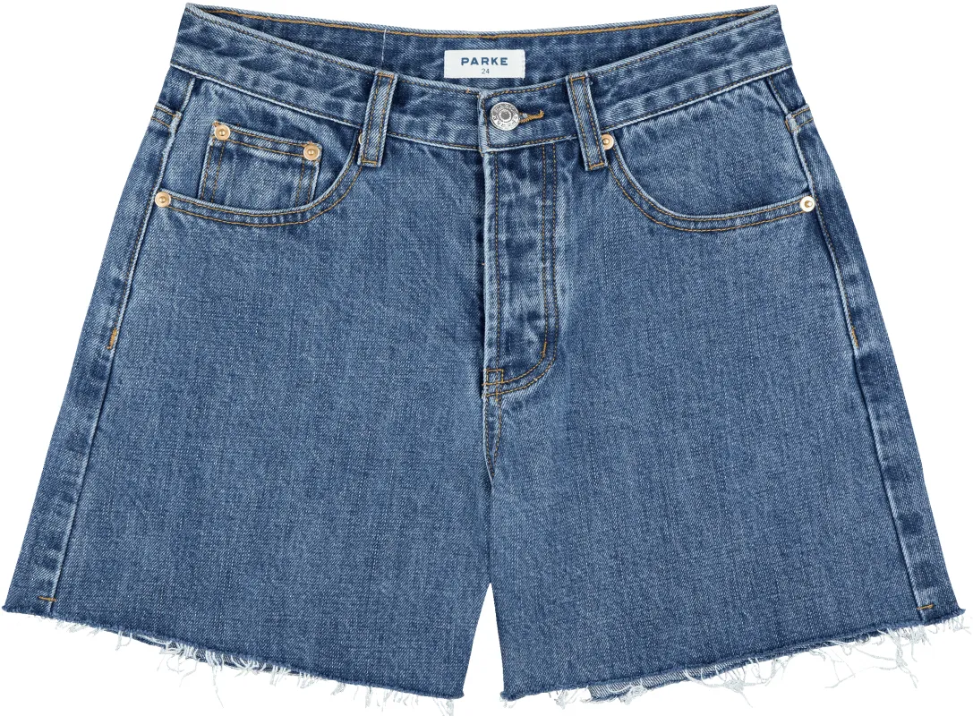 Long Baggy Shorts - Medium Wash made by Parke Official
